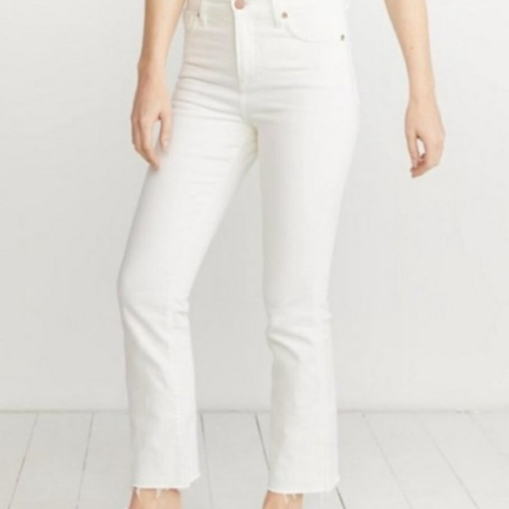 Marine Layer Crop Flare White Denim Jeans 30 - Picture 2 of 6